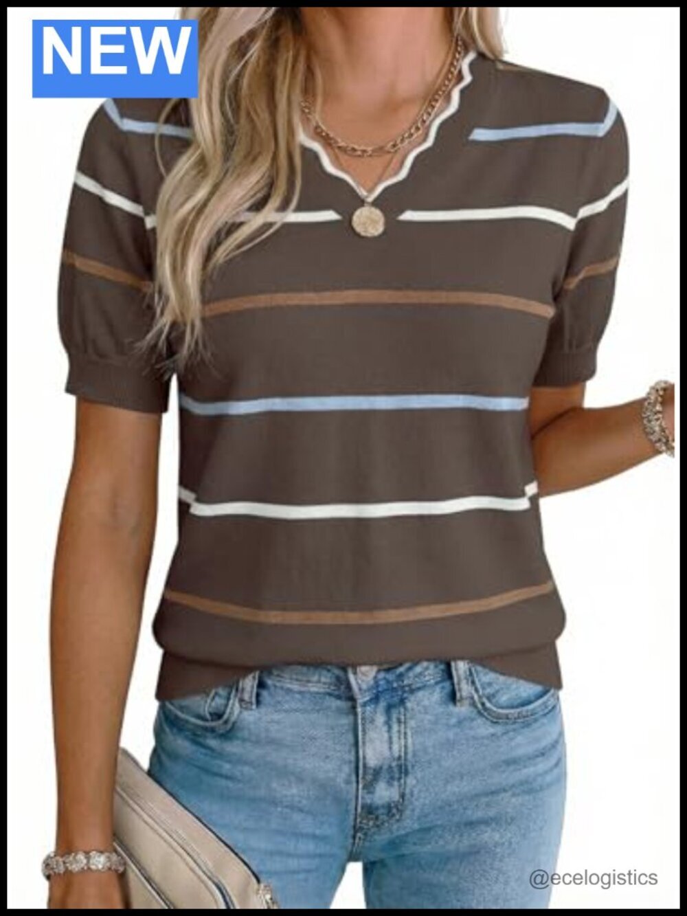 Striped Short Sleeve Knit Pullover Soft Lightweight Summer Sweater